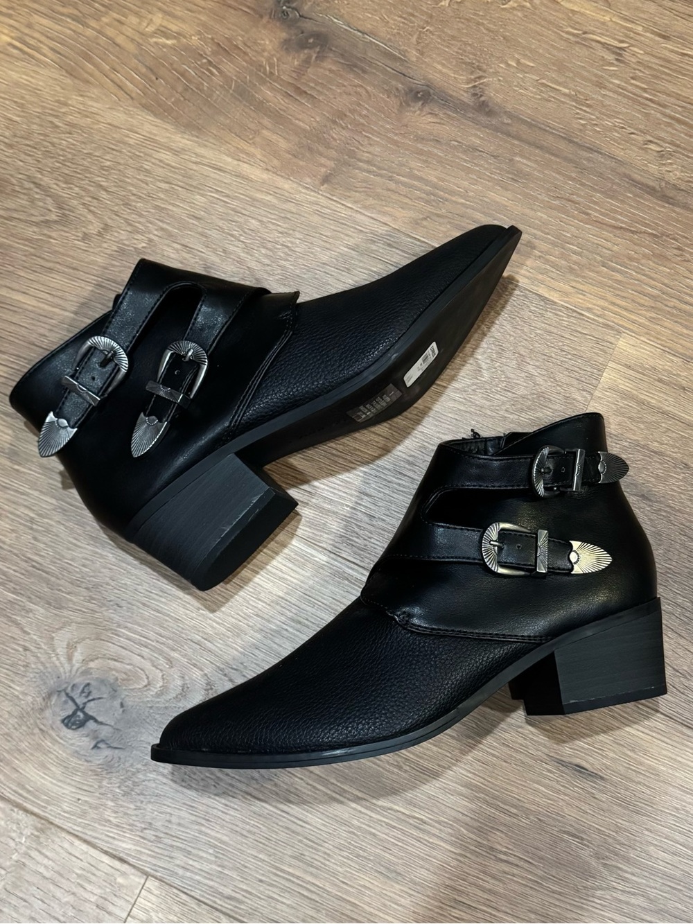 Express Black Women's Ankle Boots with Buckle Accent